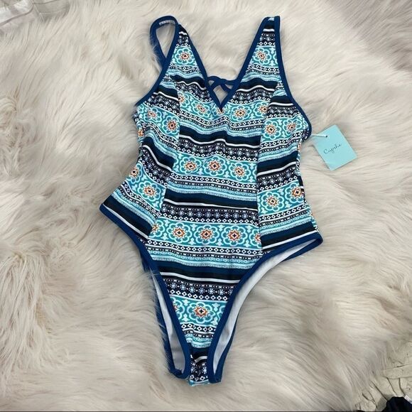 Cupshe Geometric Print NWT One Piece Bathing Suit - Picture 2 of 8